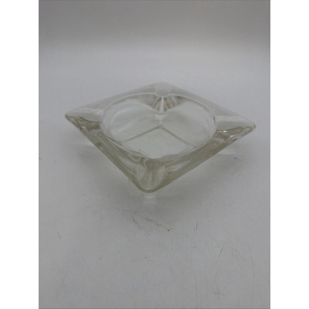 Vintage Clear Square Glass Ashtray 3.5 Inches